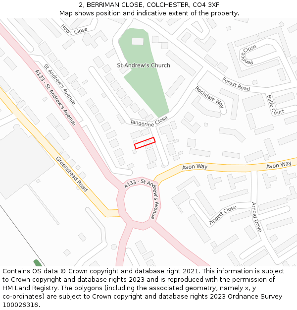 2, BERRIMAN CLOSE, COLCHESTER, CO4 3XF: Location map and indicative extent of plot