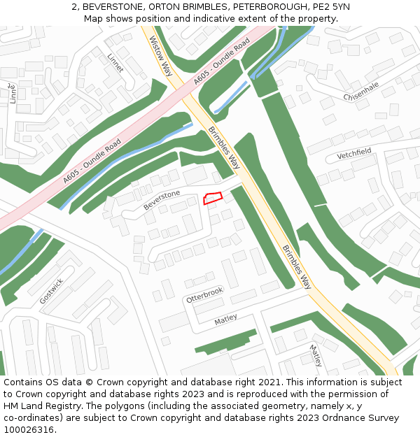 2, BEVERSTONE, ORTON BRIMBLES, PETERBOROUGH, PE2 5YN: Location map and indicative extent of plot