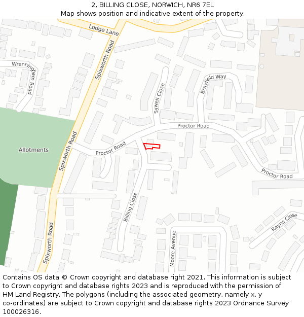 2, BILLING CLOSE, NORWICH, NR6 7EL: Location map and indicative extent of plot