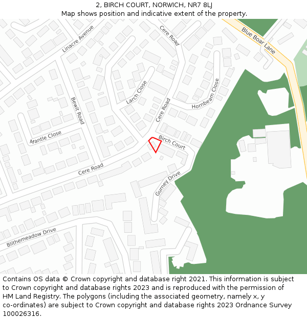 2, BIRCH COURT, NORWICH, NR7 8LJ: Location map and indicative extent of plot