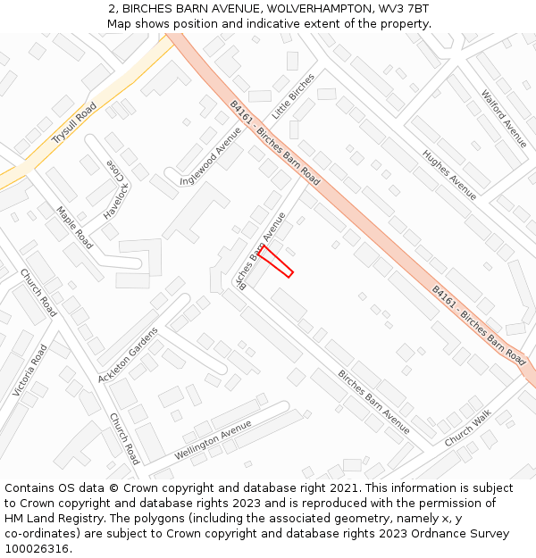2, BIRCHES BARN AVENUE, WOLVERHAMPTON, WV3 7BT: Location map and indicative extent of plot