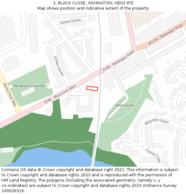 2, BLACK CLOSE, ASHINGTON, NE63 8TE: Location map and indicative extent of plot