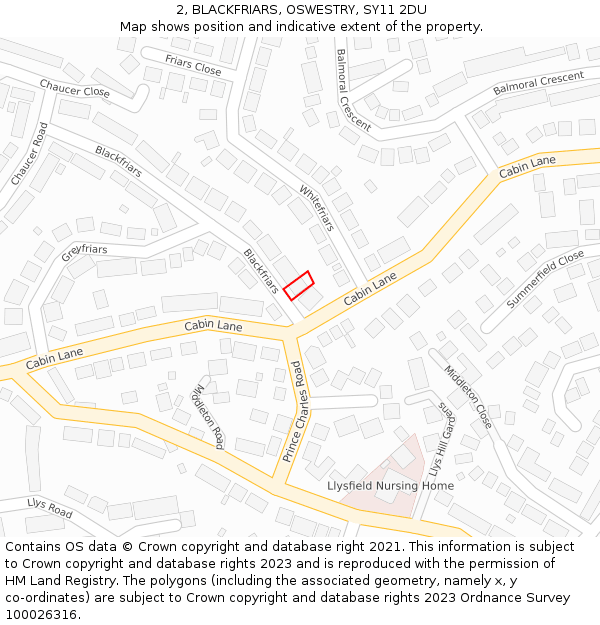 2, BLACKFRIARS, OSWESTRY, SY11 2DU: Location map and indicative extent of plot