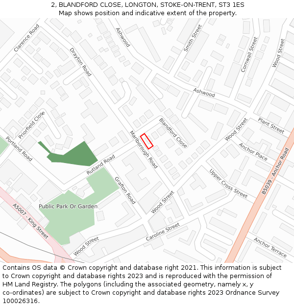 2, BLANDFORD CLOSE, LONGTON, STOKE-ON-TRENT, ST3 1ES: Location map and indicative extent of plot