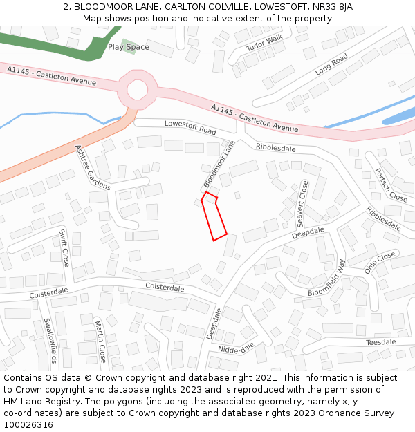 2, BLOODMOOR LANE, CARLTON COLVILLE, LOWESTOFT, NR33 8JA: Location map and indicative extent of plot