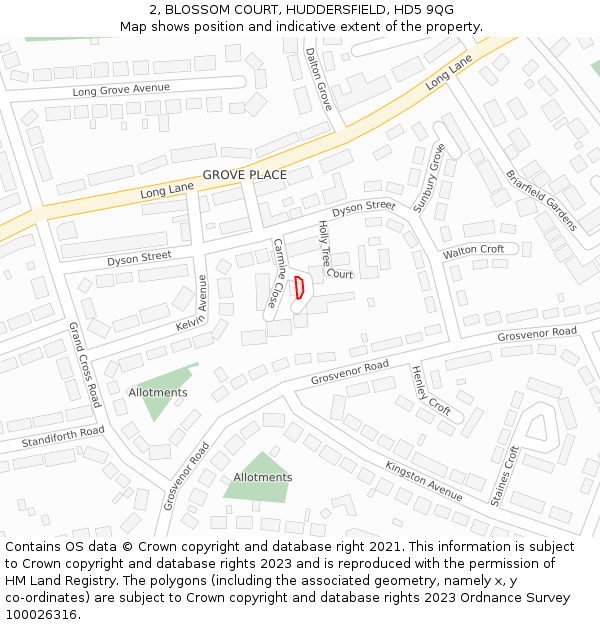 2, BLOSSOM COURT, HUDDERSFIELD, HD5 9QG: Location map and indicative extent of plot