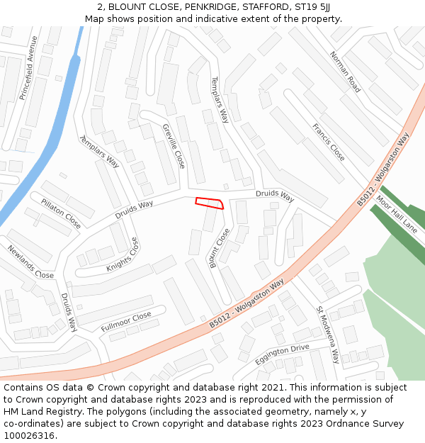 2, BLOUNT CLOSE, PENKRIDGE, STAFFORD, ST19 5JJ: Location map and indicative extent of plot