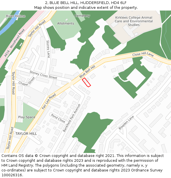 2, BLUE BELL HILL, HUDDERSFIELD, HD4 6LF: Location map and indicative extent of plot