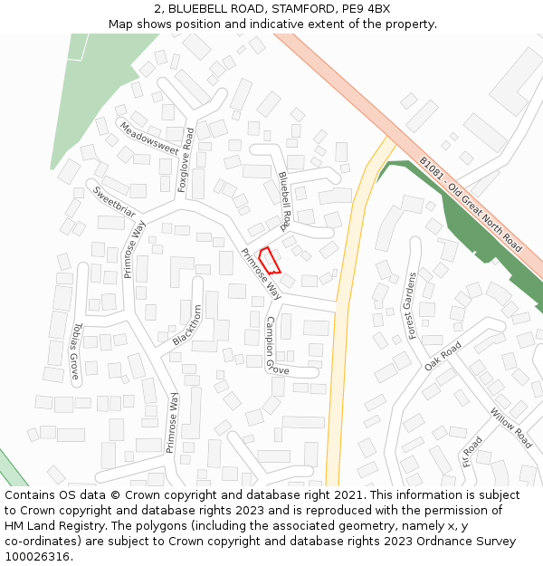 2, BLUEBELL ROAD, STAMFORD, PE9 4BX: Location map and indicative extent of plot