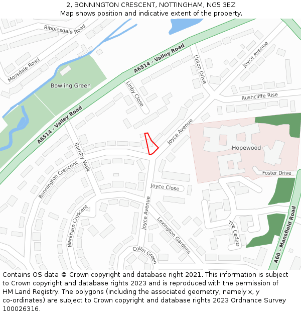 2, BONNINGTON CRESCENT, NOTTINGHAM, NG5 3EZ: Location map and indicative extent of plot