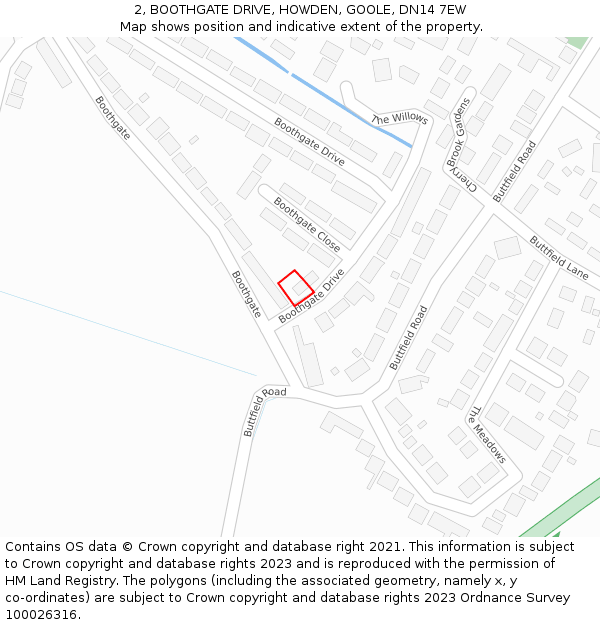 2, BOOTHGATE DRIVE, HOWDEN, GOOLE, DN14 7EW: Location map and indicative extent of plot