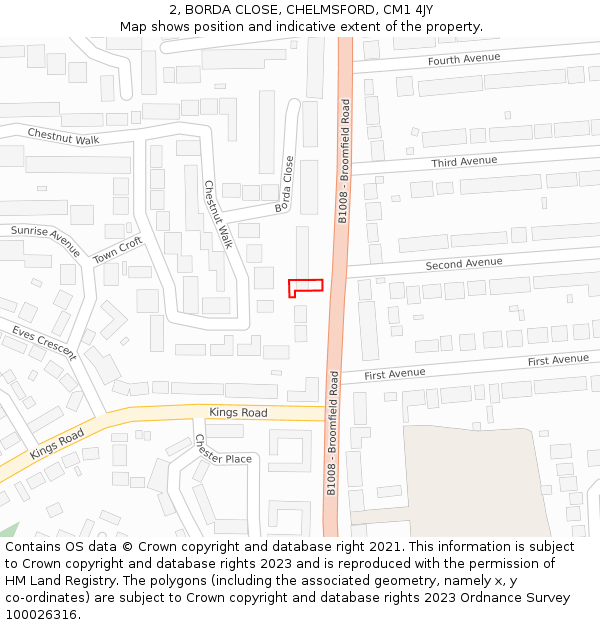 2, BORDA CLOSE, CHELMSFORD, CM1 4JY: Location map and indicative extent of plot