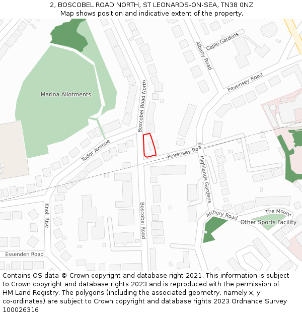 2, BOSCOBEL ROAD NORTH, ST LEONARDS-ON-SEA, TN38 0NZ: Location map and indicative extent of plot