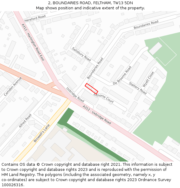 2, BOUNDARIES ROAD, FELTHAM, TW13 5DN: Location map and indicative extent of plot
