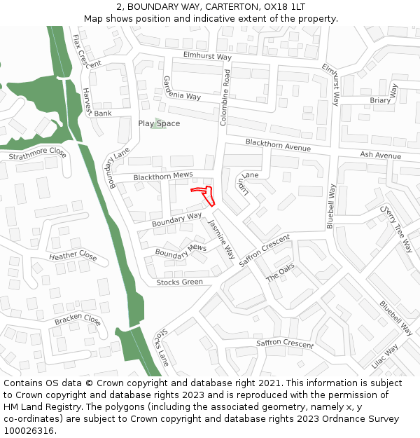 2, BOUNDARY WAY, CARTERTON, OX18 1LT: Location map and indicative extent of plot