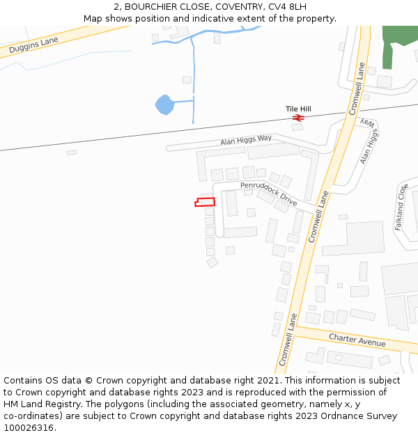 2, BOURCHIER CLOSE, COVENTRY, CV4 8LH: Location map and indicative extent of plot
