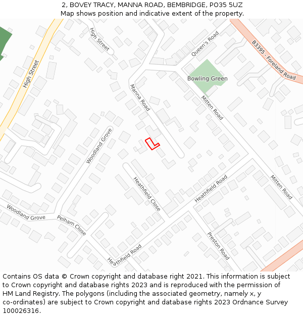 2, BOVEY TRACY, MANNA ROAD, BEMBRIDGE, PO35 5UZ: Location map and indicative extent of plot