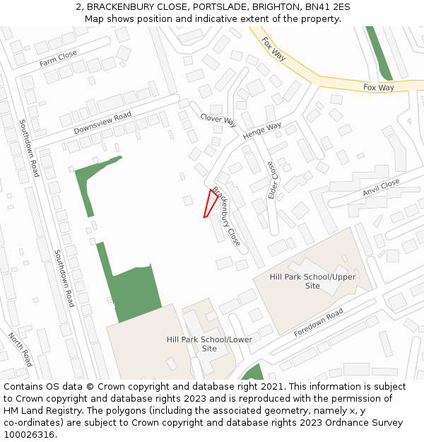 2, BRACKENBURY CLOSE, PORTSLADE, BRIGHTON, BN41 2ES: Location map and indicative extent of plot