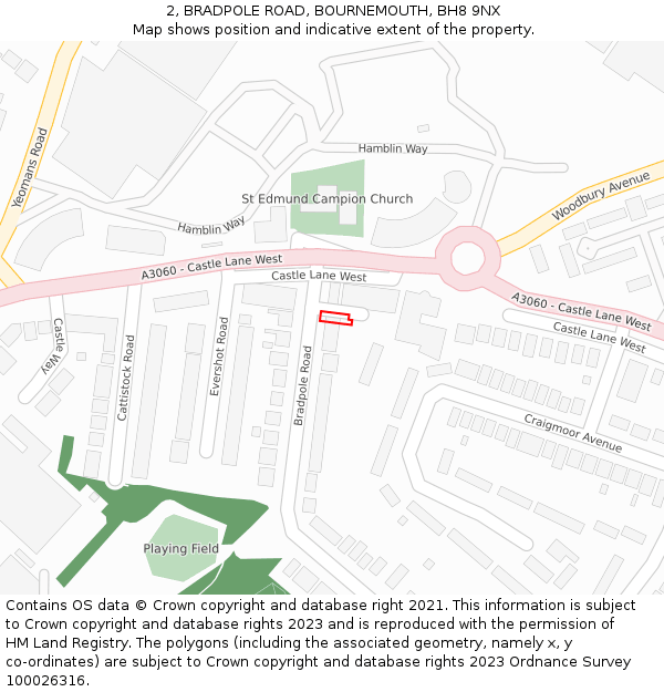 2, BRADPOLE ROAD, BOURNEMOUTH, BH8 9NX: Location map and indicative extent of plot