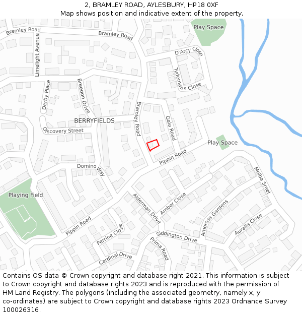 2, BRAMLEY ROAD, AYLESBURY, HP18 0XF: Location map and indicative extent of plot