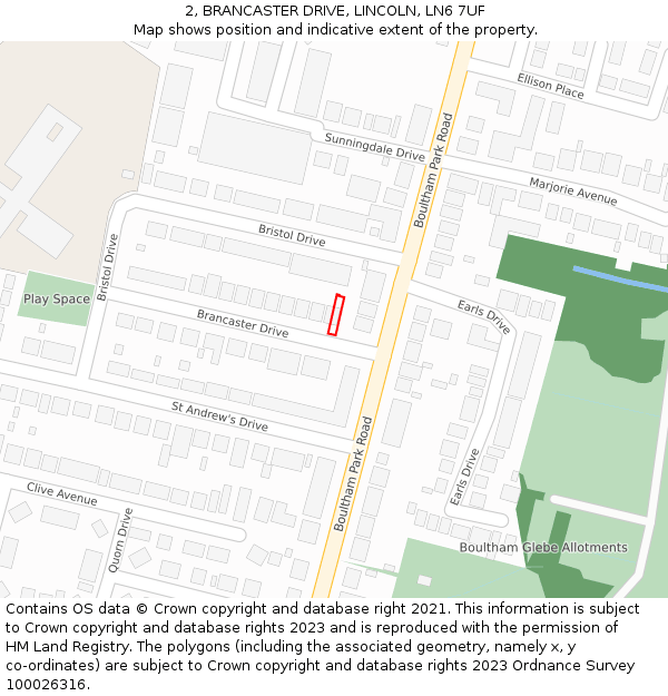 2, BRANCASTER DRIVE, LINCOLN, LN6 7UF: Location map and indicative extent of plot