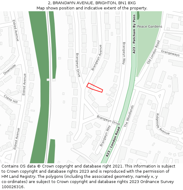 2, BRANGWYN AVENUE, BRIGHTON, BN1 8XG: Location map and indicative extent of plot