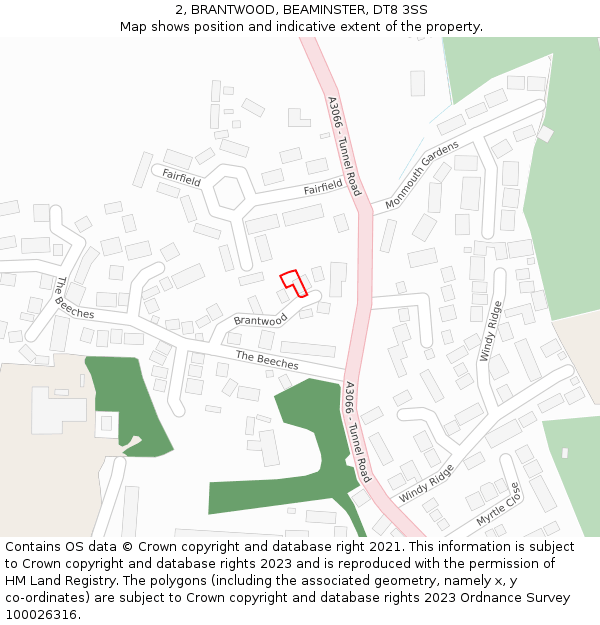 2, BRANTWOOD, BEAMINSTER, DT8 3SS: Location map and indicative extent of plot