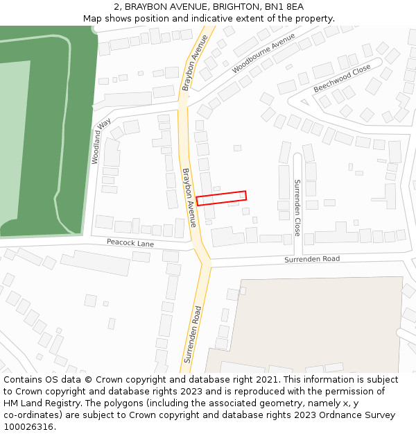 2, BRAYBON AVENUE, BRIGHTON, BN1 8EA: Location map and indicative extent of plot