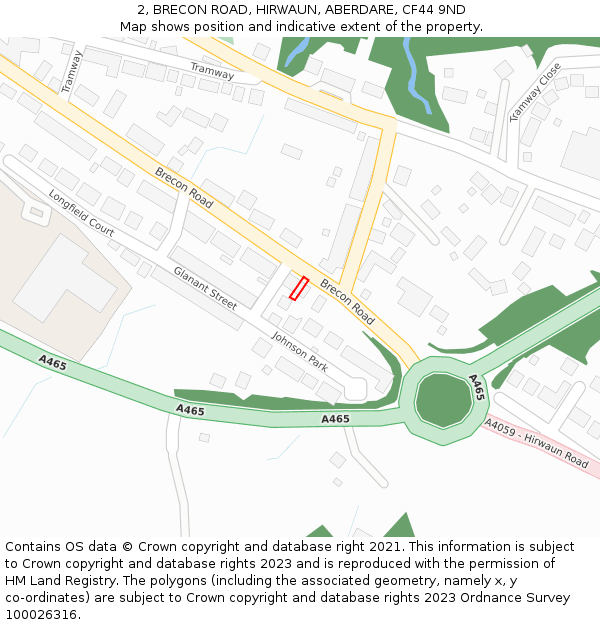 2, BRECON ROAD, HIRWAUN, ABERDARE, CF44 9ND: Location map and indicative extent of plot
