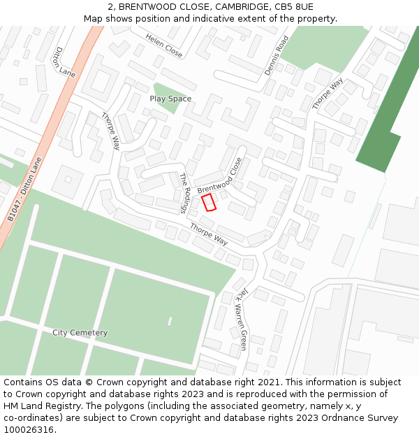 2, BRENTWOOD CLOSE, CAMBRIDGE, CB5 8UE: Location map and indicative extent of plot