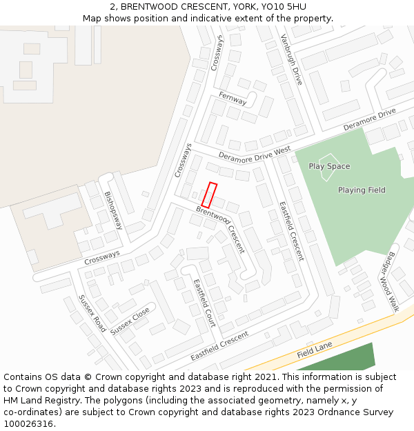 2, BRENTWOOD CRESCENT, YORK, YO10 5HU: Location map and indicative extent of plot