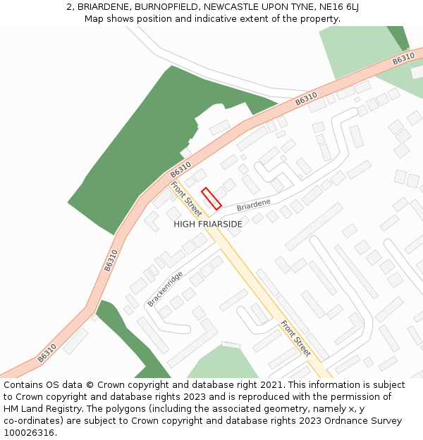 2, BRIARDENE, BURNOPFIELD, NEWCASTLE UPON TYNE, NE16 6LJ: Location map and indicative extent of plot