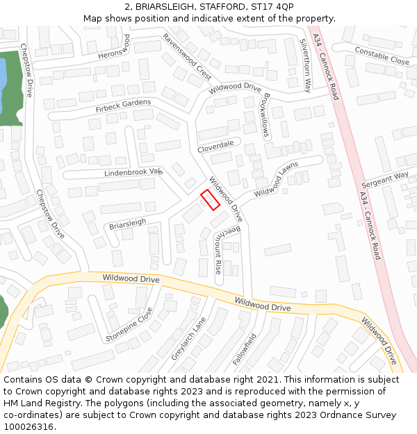 2, BRIARSLEIGH, STAFFORD, ST17 4QP: Location map and indicative extent of plot