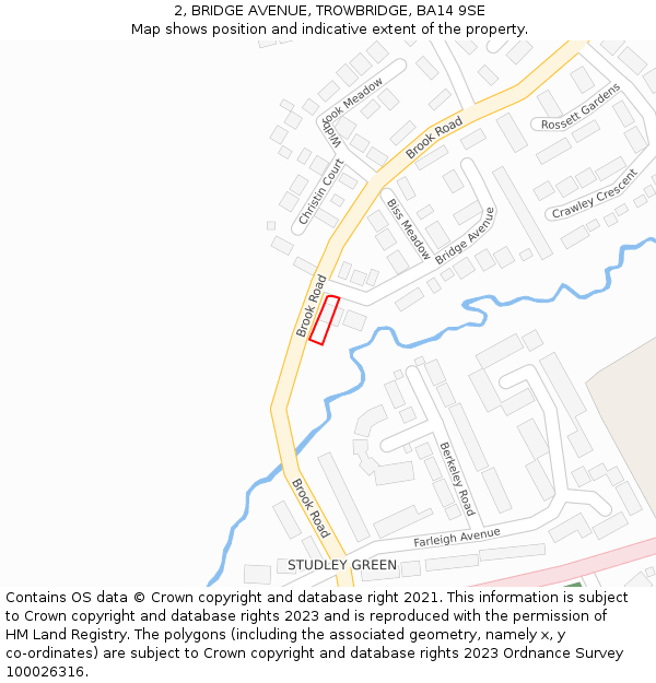 2, BRIDGE AVENUE, TROWBRIDGE, BA14 9SE: Location map and indicative extent of plot