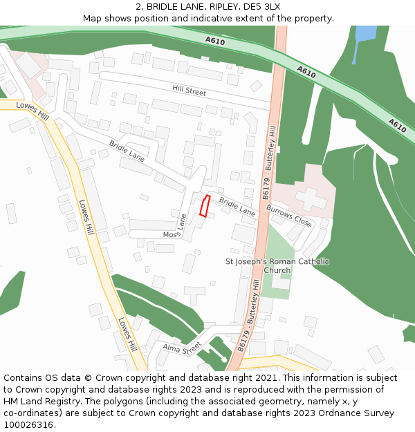 2, BRIDLE LANE, RIPLEY, DE5 3LX: Location map and indicative extent of plot