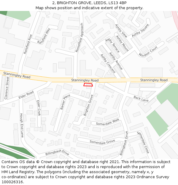 2, BRIGHTON GROVE, LEEDS, LS13 4BP: Location map and indicative extent of plot