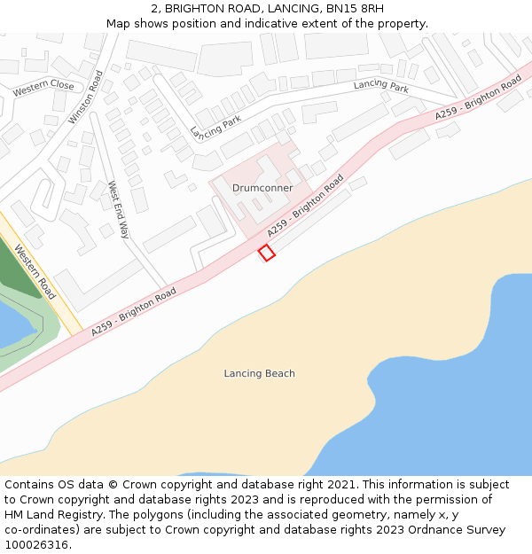 2, BRIGHTON ROAD, LANCING, BN15 8RH: Location map and indicative extent of plot