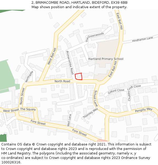 2, BRIMACOMBE ROAD, HARTLAND, BIDEFORD, EX39 6BB: Location map and indicative extent of plot