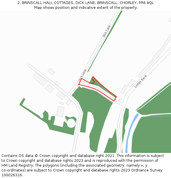 2, BRINSCALL HALL COTTAGES, DICK LANE, BRINSCALL, CHORLEY, PR6 8QL: Location map and indicative extent of plot