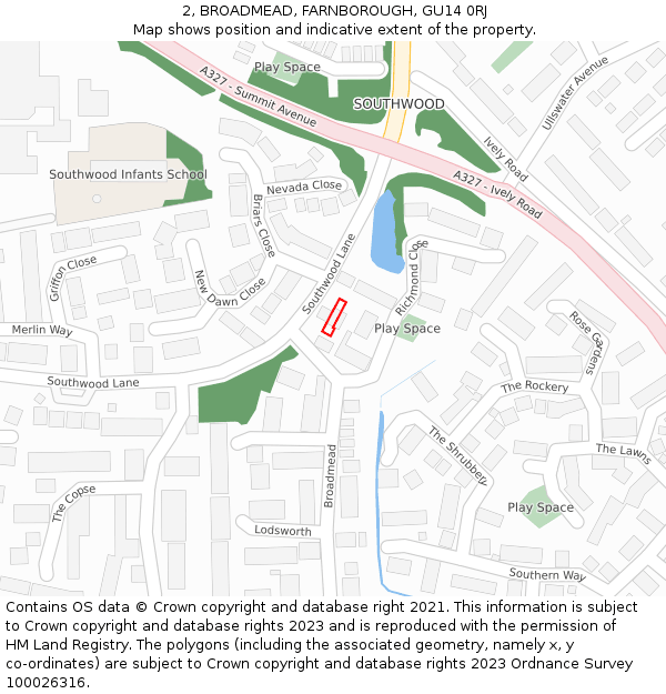 2, BROADMEAD, FARNBOROUGH, GU14 0RJ: Location map and indicative extent of plot