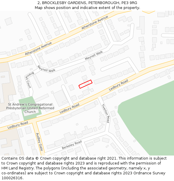 2, BROCKLESBY GARDENS, PETERBOROUGH, PE3 9RG: Location map and indicative extent of plot