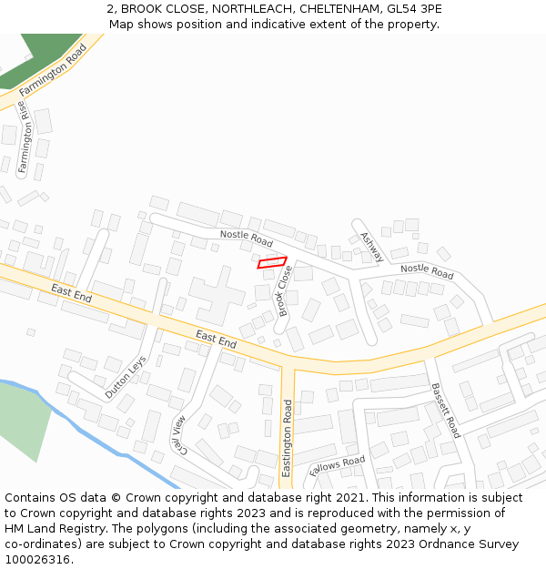 2, BROOK CLOSE, NORTHLEACH, CHELTENHAM, GL54 3PE: Location map and indicative extent of plot