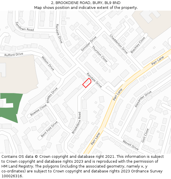 2, BROOKDENE ROAD, BURY, BL9 8ND: Location map and indicative extent of plot