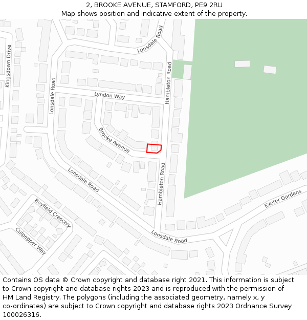 2, BROOKE AVENUE, STAMFORD, PE9 2RU: Location map and indicative extent of plot