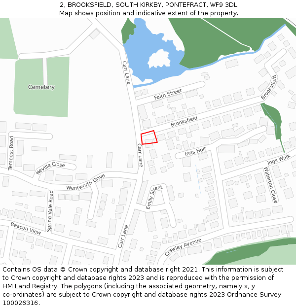 2, BROOKSFIELD, SOUTH KIRKBY, PONTEFRACT, WF9 3DL: Location map and indicative extent of plot