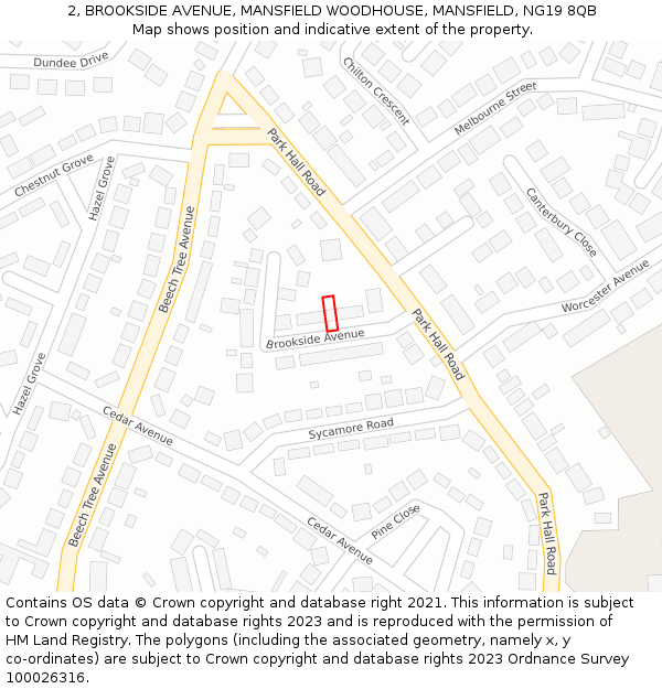 2, BROOKSIDE AVENUE, MANSFIELD WOODHOUSE, MANSFIELD, NG19 8QB: Location map and indicative extent of plot