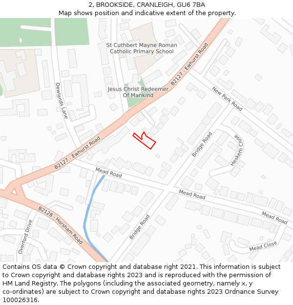 2, BROOKSIDE, CRANLEIGH, GU6 7BA: Location map and indicative extent of plot