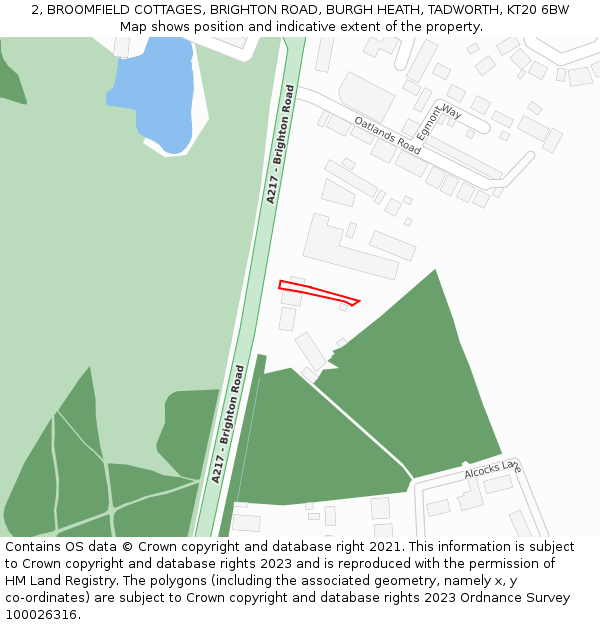 2, BROOMFIELD COTTAGES, BRIGHTON ROAD, BURGH HEATH, TADWORTH, KT20 6BW: Location map and indicative extent of plot