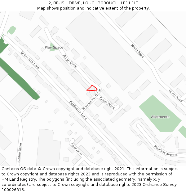 2, BRUSH DRIVE, LOUGHBOROUGH, LE11 1LT: Location map and indicative extent of plot