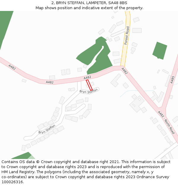 2, BRYN STEFFAN, LAMPETER, SA48 8BS: Location map and indicative extent of plot